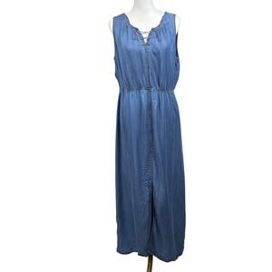 Chambray denim maxi dress, 16, country, western, Americana, coastal, effortless